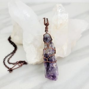 Amethyst Necklace Jewelry Men Women Purple Crystal Stone Copper Boho Handmade